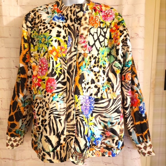 Johnny Was Jackets & Blazers - Johnny Was Multicolor Floral and Animal Print Silk Shacket